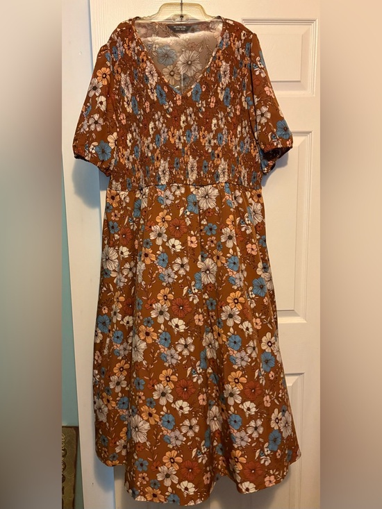 BloomChic Dresses & Skirts - BloomChic Brown Floral Maxi Dress with Blue & Pink Accents